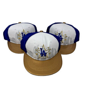 Lot of 3 LA Los Angeles Dodgers Stadium Giveaway QCells SnapBack Gold Brim Star